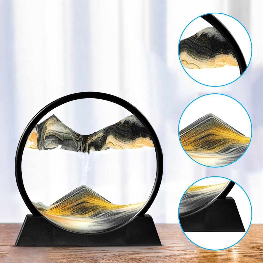 Elegant timeglass med bevegelig 3D sandkunst, perfekt for kontorbord eller stueinnredning