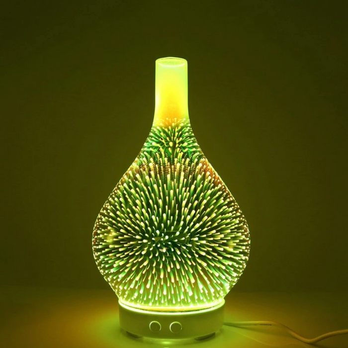 Elegant 3D glassvase aroma diffusor med fargeskiftende LED-lys, perfekt for moderne innredning.