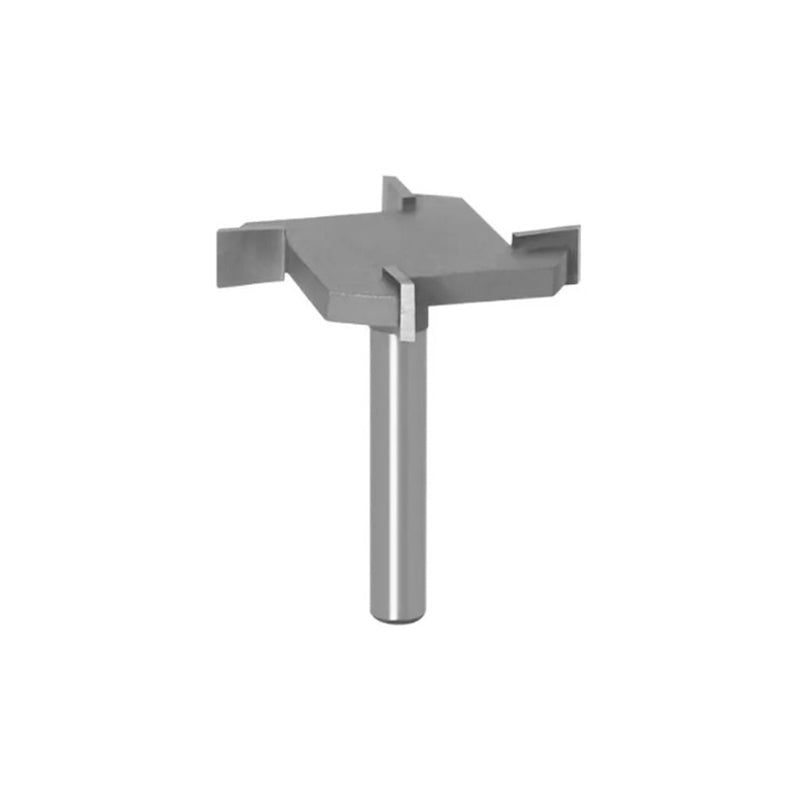 4-fløyet T-formet freskutter for presis trebearbeiding med slitesterk belegg, skarpe kanter og 1/4" skaft i tungsten stål.