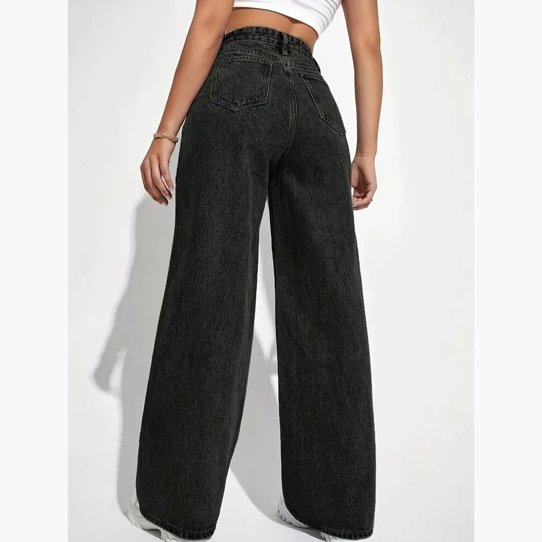 Høytaljede svarte jeans til dame