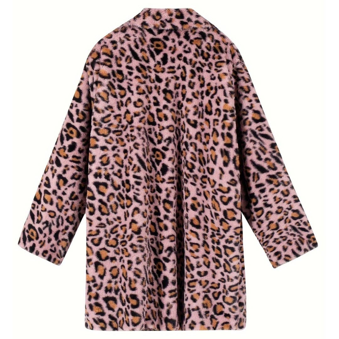 Plus Size Leopardskrifts Åpen Front Langermet Jakke