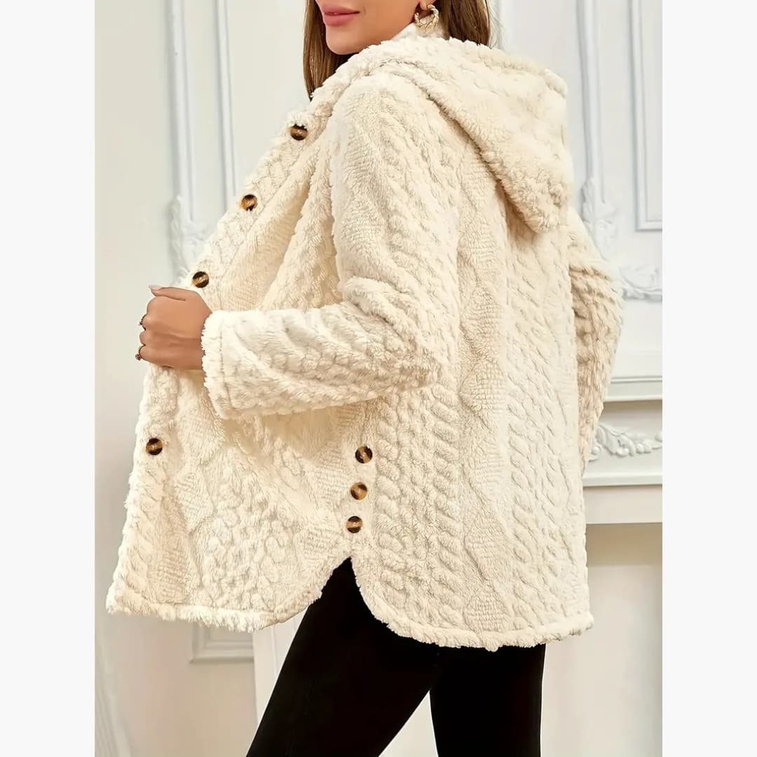 Bryony - Cozy hoodie with teddy sweater and button front for women