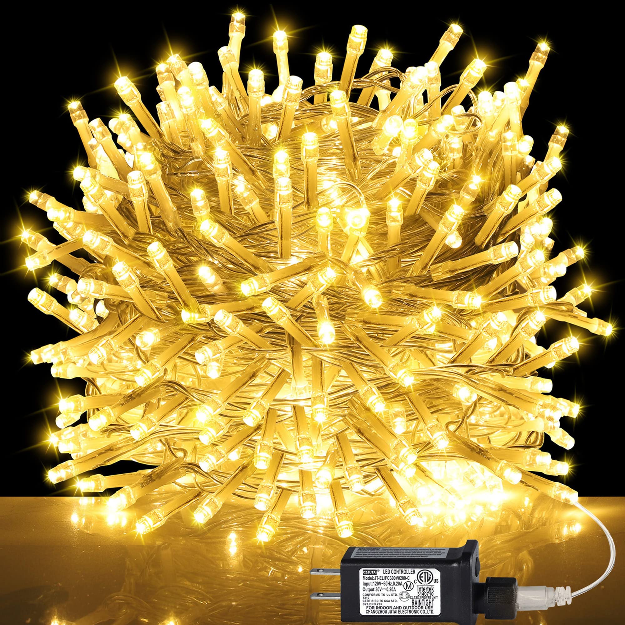 500 LED varm hvite julelys, lang lyslenke for utendørs dekorasjon, skaper en magisk atmosfære med vanntett design.