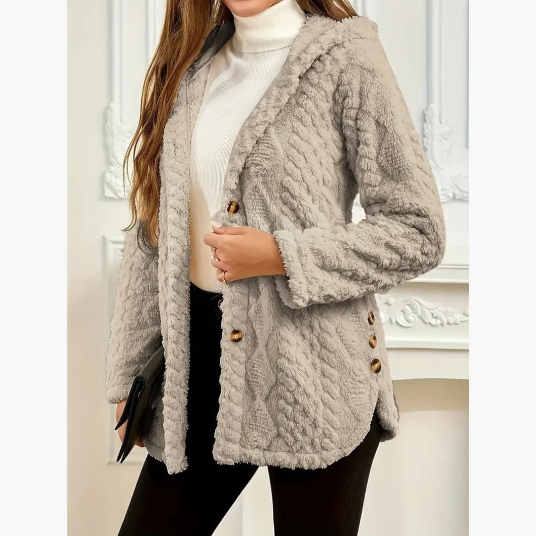 Bryony - Cozy hoodie with teddy sweater and button front for women