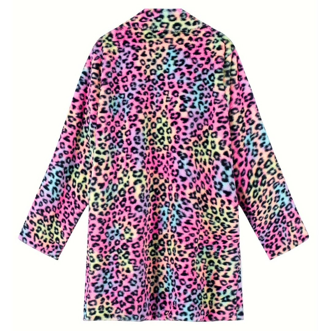 Plus Size Leopardskrifts Åpen Front Langermet Jakke