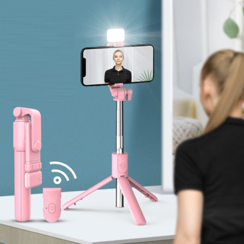 "6 i 1 trådløs Bluetooth selfiestang med forlengbart stativ, lys og fjernkontroll for perfekte selfies"