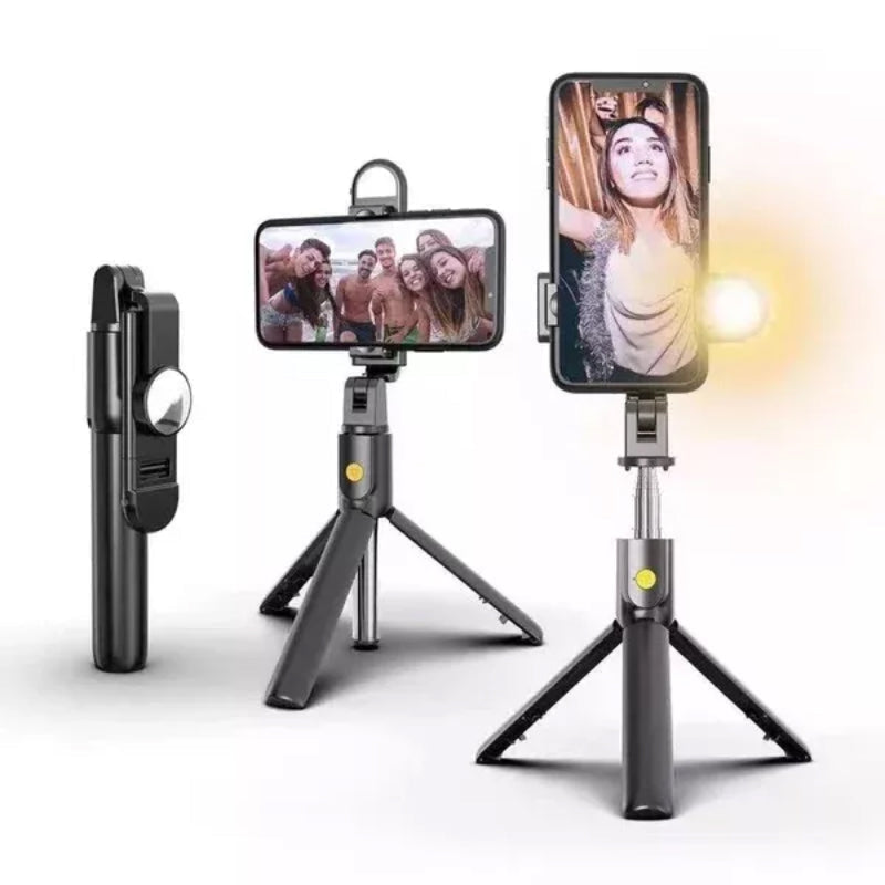 "6 i 1 trådløs Bluetooth selfiestang med forlengbart stativ, lys og fjernkontroll for perfekte selfies"