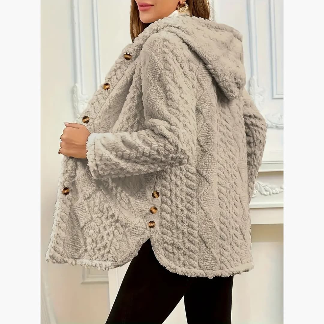 Bryony - Cozy hoodie with teddy sweater and button front for women