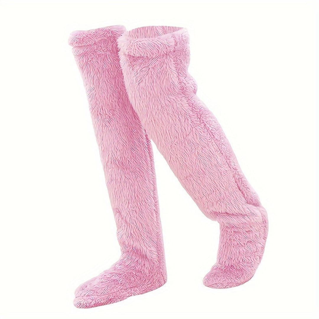 Firm Fuzzy Thigh High Socks Warm Over-the-Knee Stockings for Women