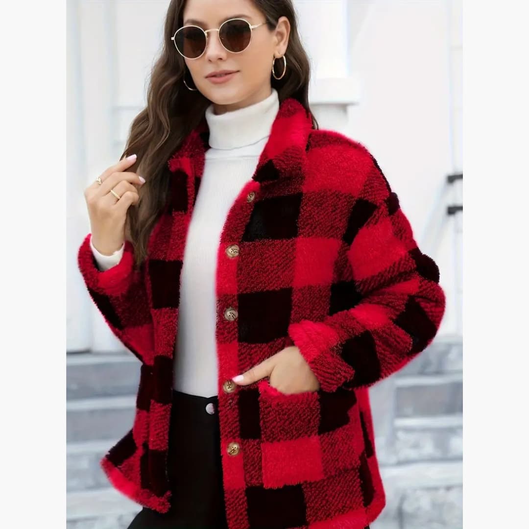 Nina - Warm checked teddy jacket for women