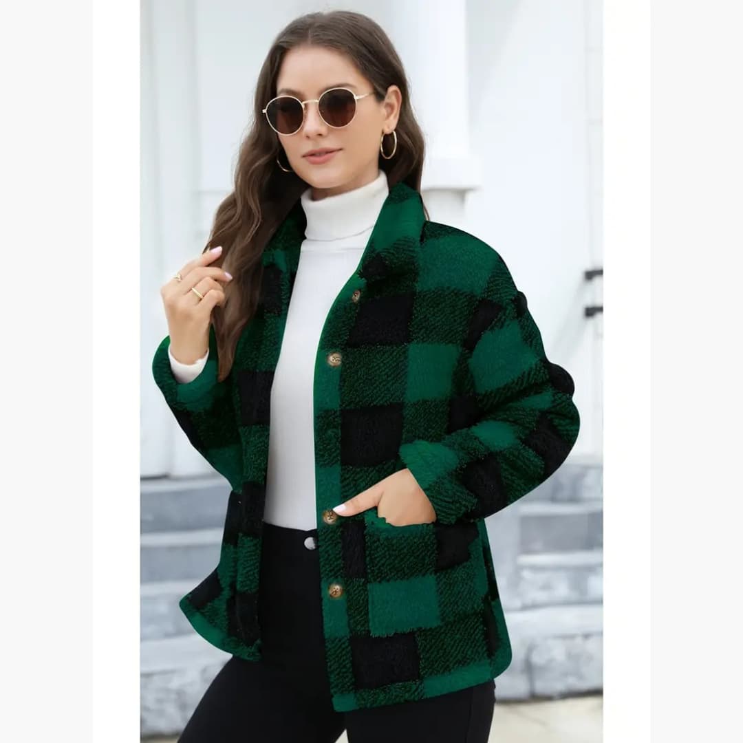 Nina - Warm checked teddy jacket for women