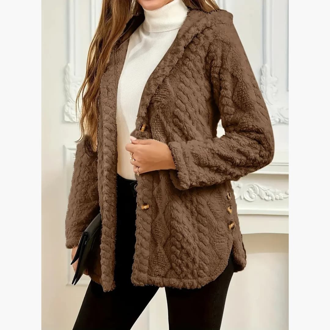 Bryony - Cozy hoodie with teddy sweater and button front for women