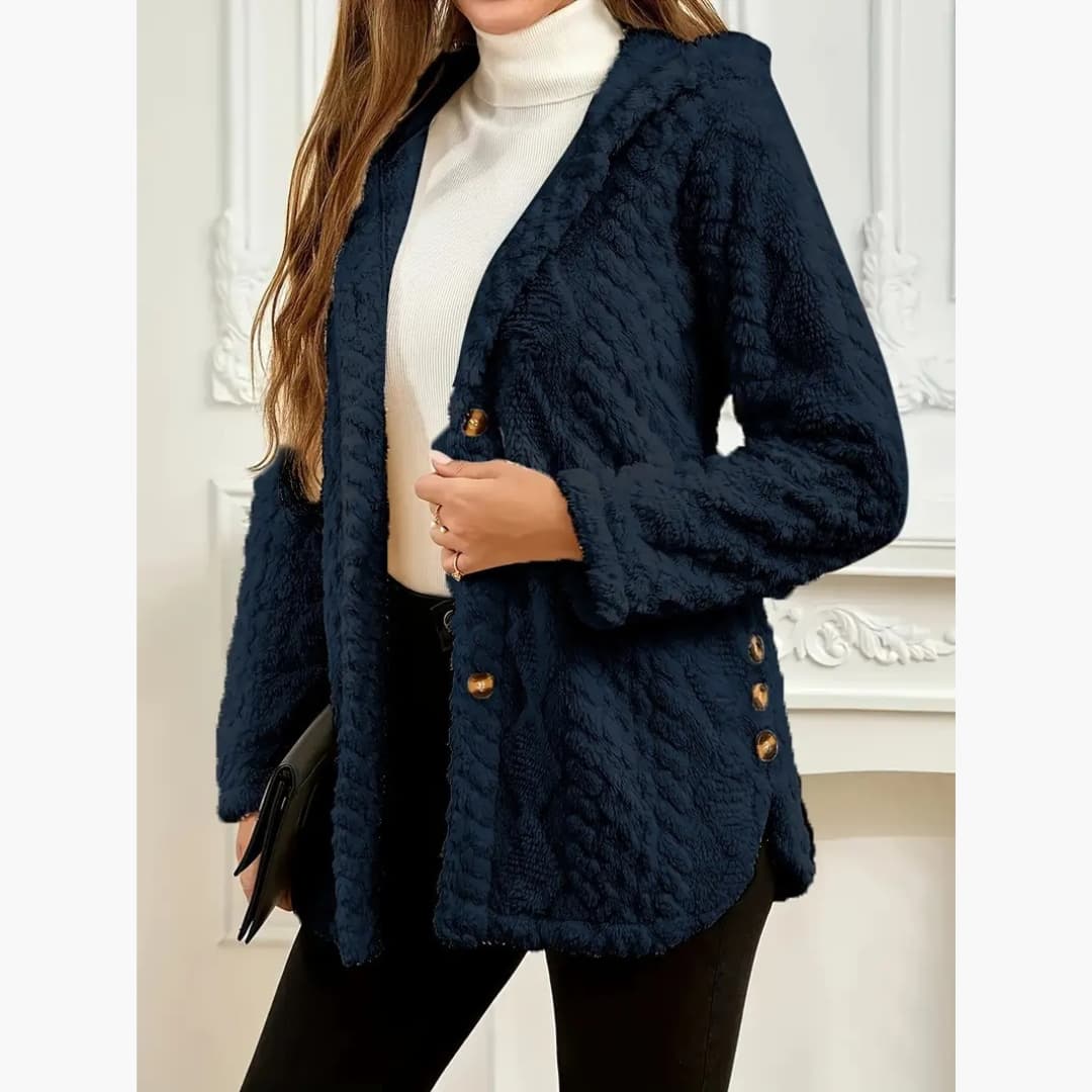 Bryony - Cozy hoodie with teddy sweater and button front for women