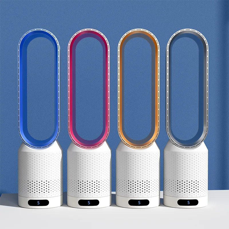 "AirPure 3-i-1 luftkjøler med UV rensing, ionisator og elegant hvit design for optimal luftkvalitet i hjem eller kontor."