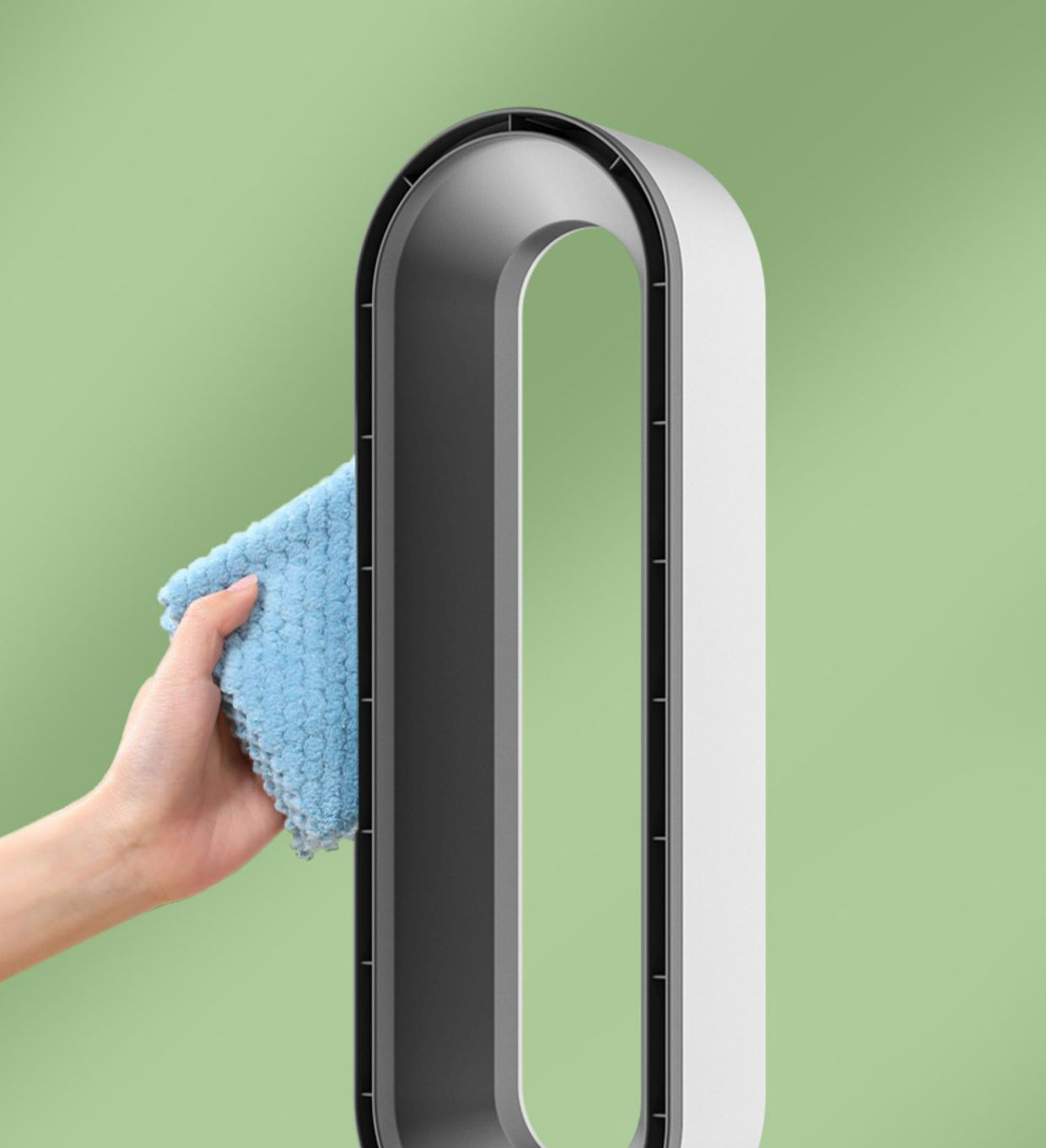 "AirPure 3-i-1 luftkjøler med UV rensing, ionisator og elegant hvit design for optimal luftkvalitet i hjem eller kontor."