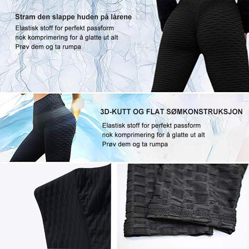 Anti-cellulitt kompresjonsbukser, høy midje, rynkete struktur, svart, kvinner, reduserer cellulitt, formende, komfortabel.