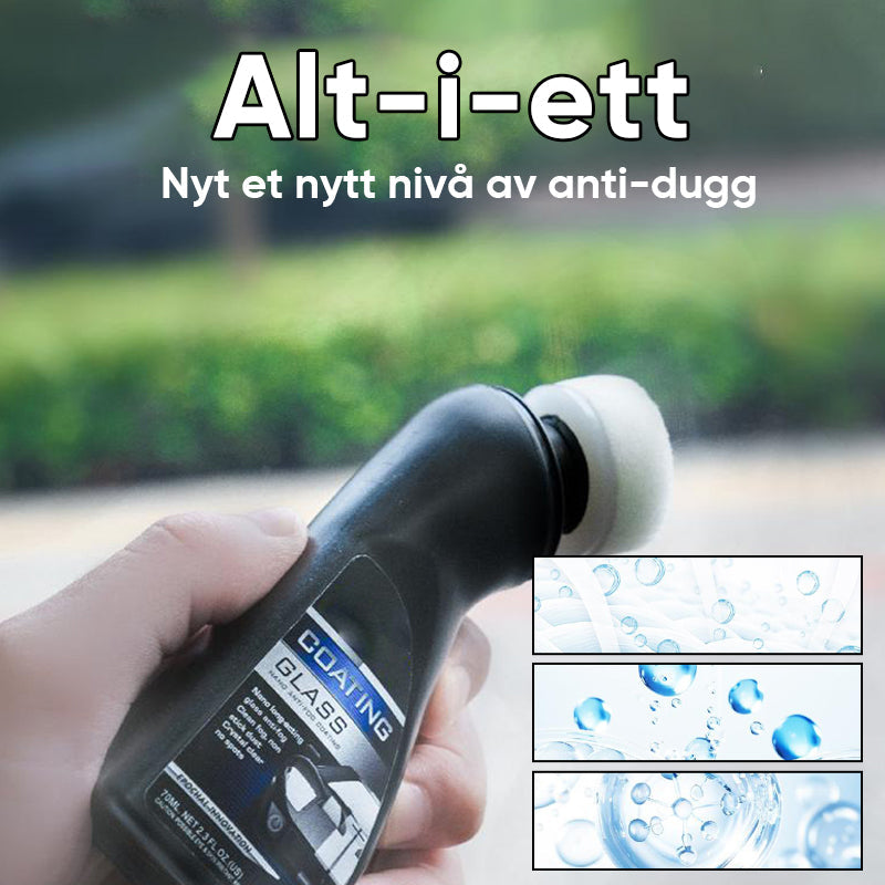 "Anti-dugg beleggmiddel flaske for klar sikt, 70ml væske, motvirker dugg på hjelmer, speil og frontruter. Enkel påføring."