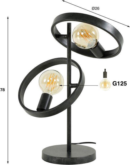 Antrasittfarget bordlampe i vintage stil, laget av metall, med justerbar belysning for stue eller kontor.