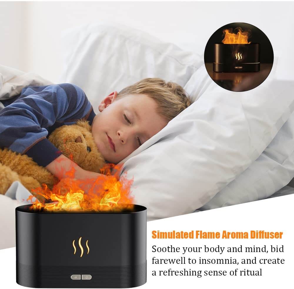 Moderne hjemmeinnredning: Aroma Flamme Diffuser med varmt lys som skaper en koselig atmosfære.