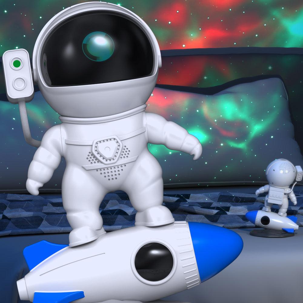 Design av astronaut lampe AstroGlow, detaljert figur med justerbart hode for projeksjon.