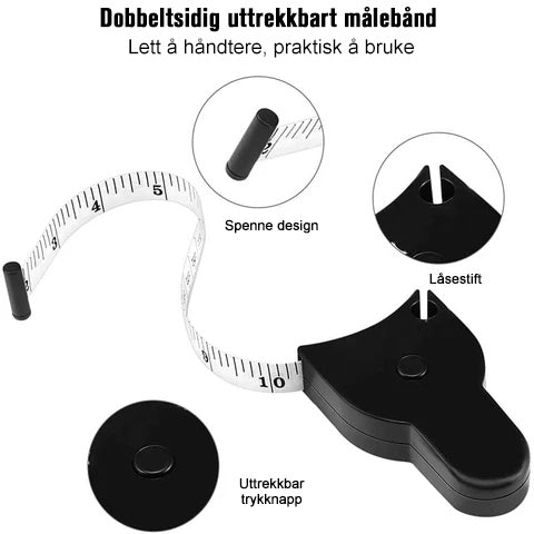 Automatisk hvitt målebånd for kroppsmåling, 150 cm, lett og bærbart. Perfekt for nøyaktig måling av midje og armer.