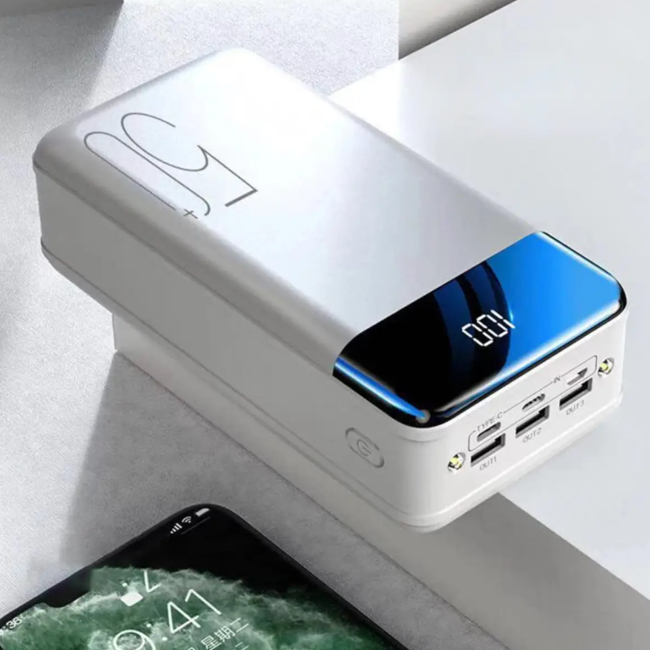 Universell 100000mAh nødlader og batteripakke, bærbar for kvinner og menn, egnet for mobil, med hurtiglading.