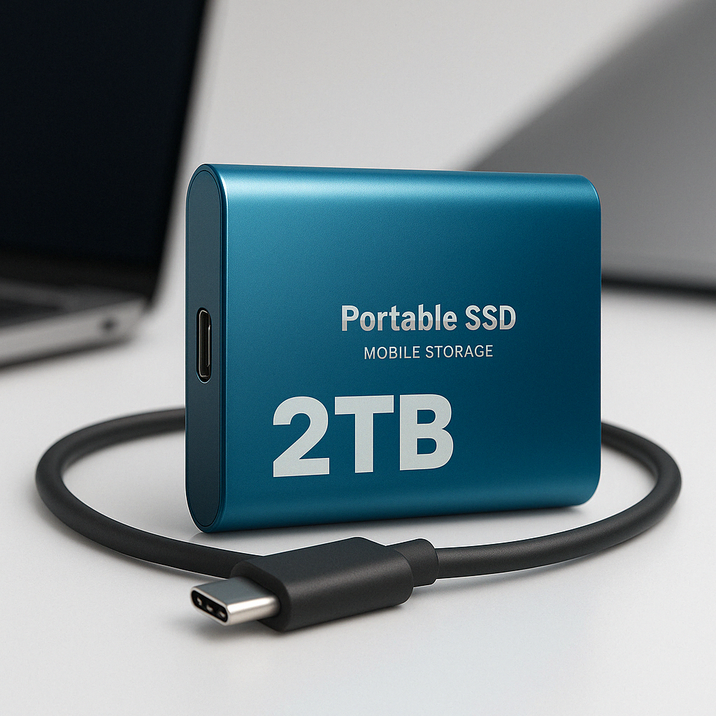 Kompakt USB-C SSD 2TB, høyhastighets bærbar lagring opptil 1050MB/s, sort design