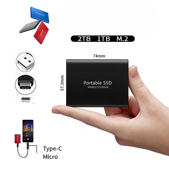Høyhastighets bærbar SSD drive med USB-C tilkobling, perfekt for 2TB datalagring