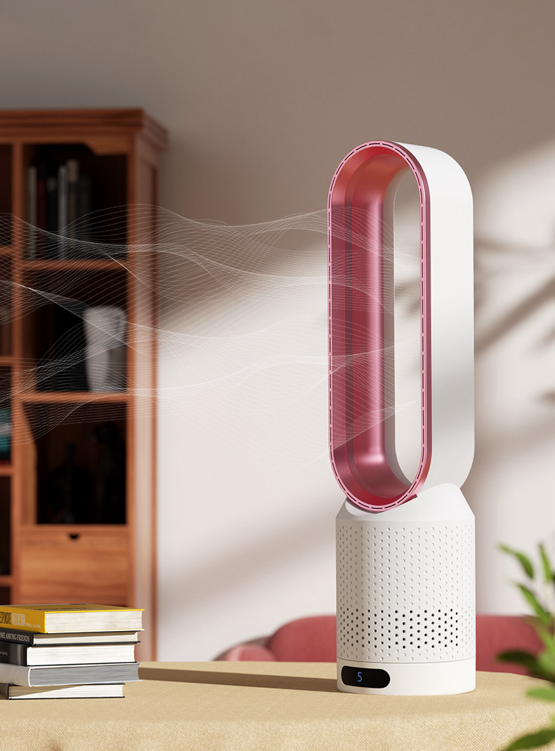 Kompakt bærbar luftkjøler og luftrenser, ideell for hjemmekontor med stillegående ventilasjon.