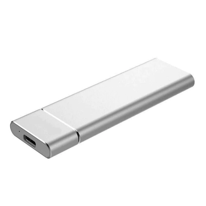 Digital lagringsenhet: ekstern harddisk i robust aluminiumhus, ideell for sikker datalagring og transport.