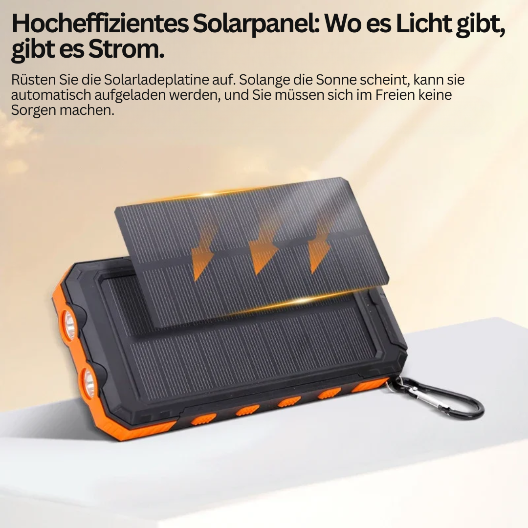 Vanntett kraftbank med solcelle, silikonbeskyttelse, røff design for eventyr
