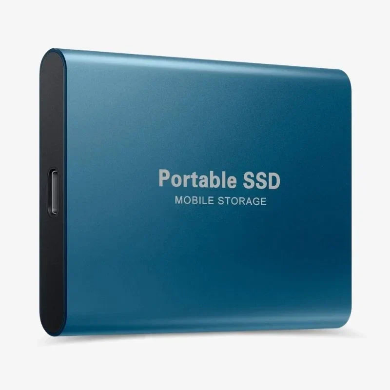 Bærbar USB 3.1 ekstern SSD i børstet aluminium, kompakt design for rask datalagring og filoverføring.