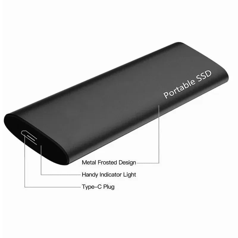 Minimalistisk bilde av den eksterne harddisken, fokus på elegant design og USB-C-funksjonalitet.