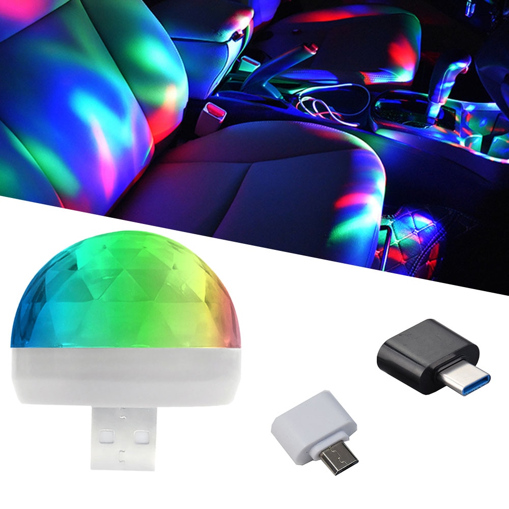 Liten USB diskolys-projektor som skaper fargerike mønstre, ideell for festutstyr og stemning.