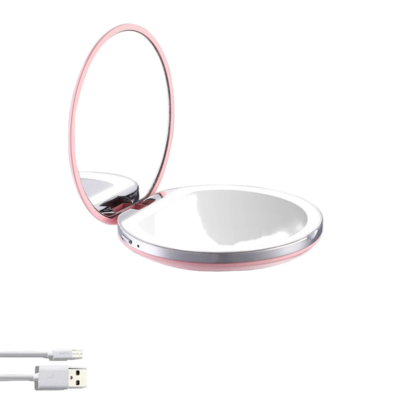 Bærbart LED sminkespeil med justerbar belysning, hvitt, med USB-ladekabel for kvinner og reise. Essensielt skjønnhetsutstyr.