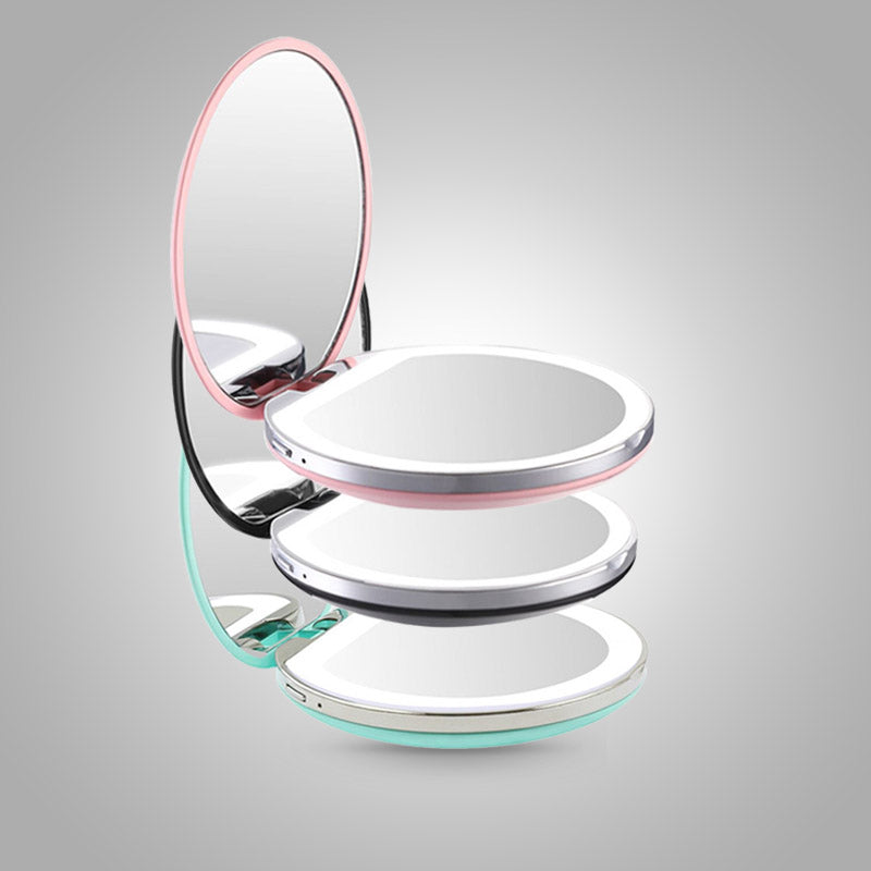 Elegant LED sminkespeil i lilla farge, med touchkontroll for lys. Et must-have for kvinners personlig pleie.
