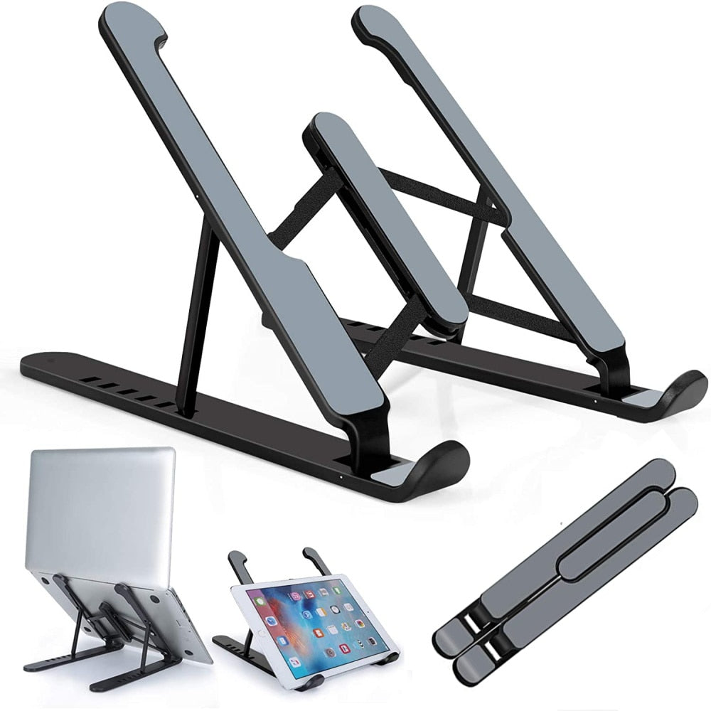 Bærbart og ergonomisk laptopstativ i aluminium, justerbart for bedre holdning på hjemmekontoret.