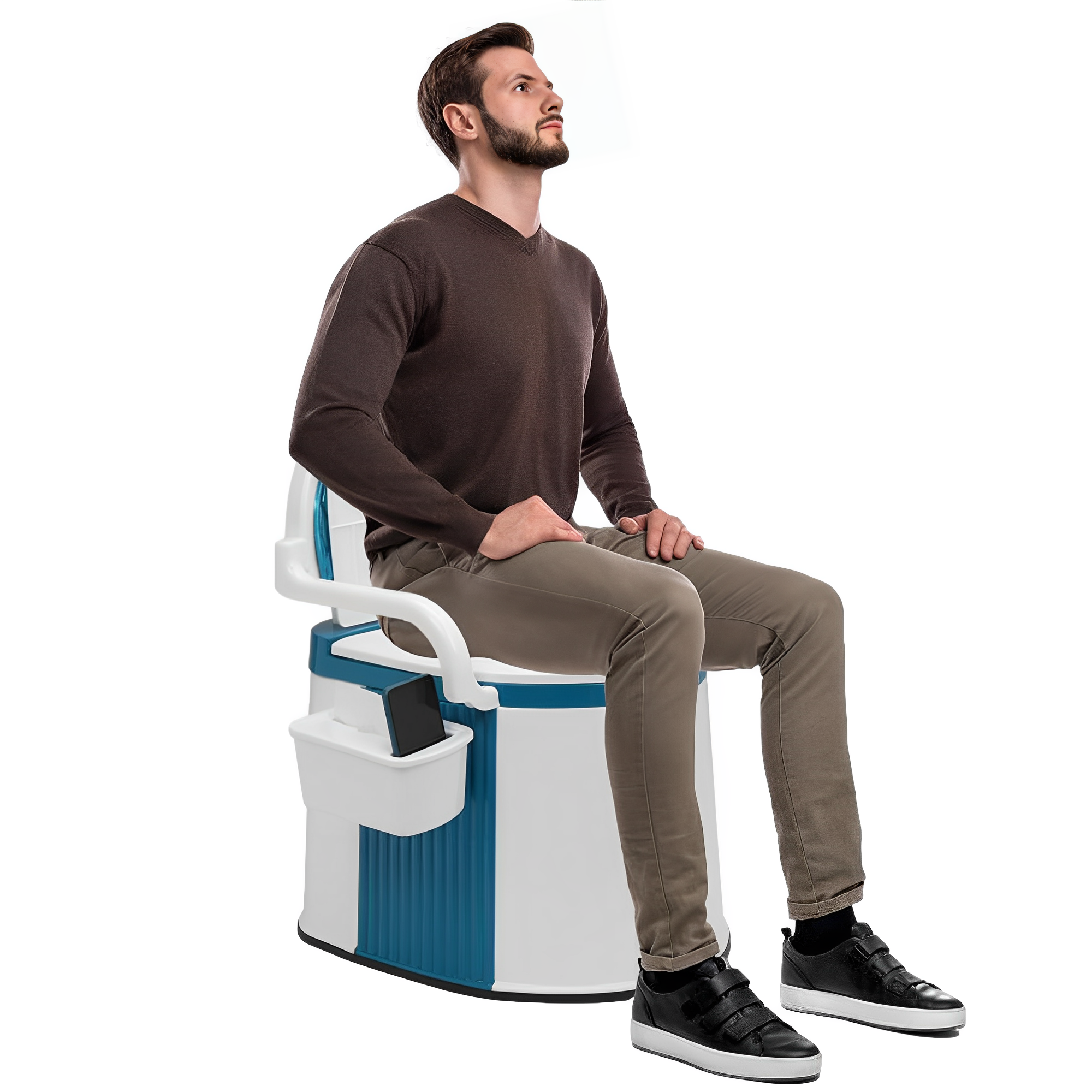 Bærbart toalett med ergonomisk design for voksne og eldre. Ideelt som camping-, reise- eller nødtoalett.