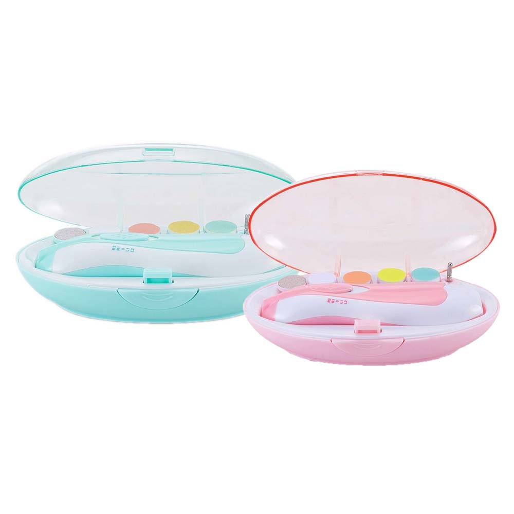 Baby elektrisk negletrimmer med LED-lys for skånsom og trygg neglepleie av spedbarn og småbarn.