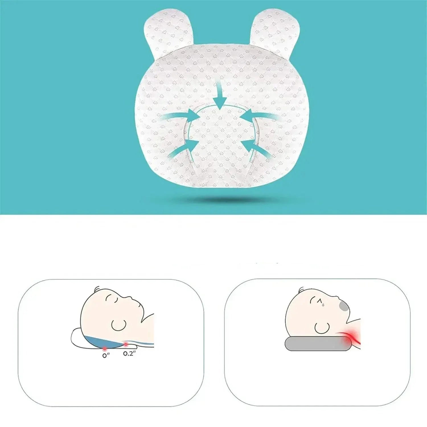 Babypute vist i vugge, gir optimal sovestøtte og komfort for et spedbarn, ergonomisk form.