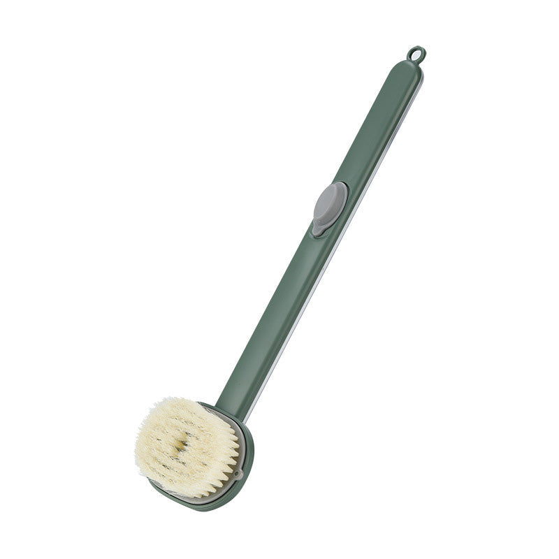 Bademassasjebørste med langt skaft, ergonomisk design og innebygd dusjgelé, ideell for eksfoliering av hele kroppen.