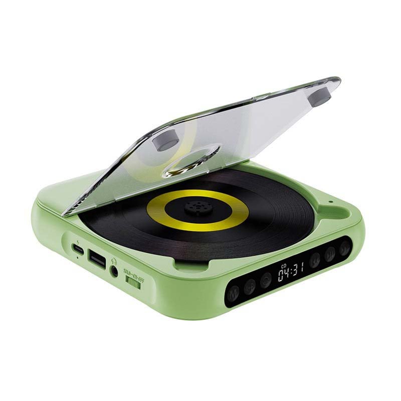 "Bærbar Bluetooth CD-spiller i kompakt design, tilgjengelig i flere farger med Hi-Fi lyd og lett transport."