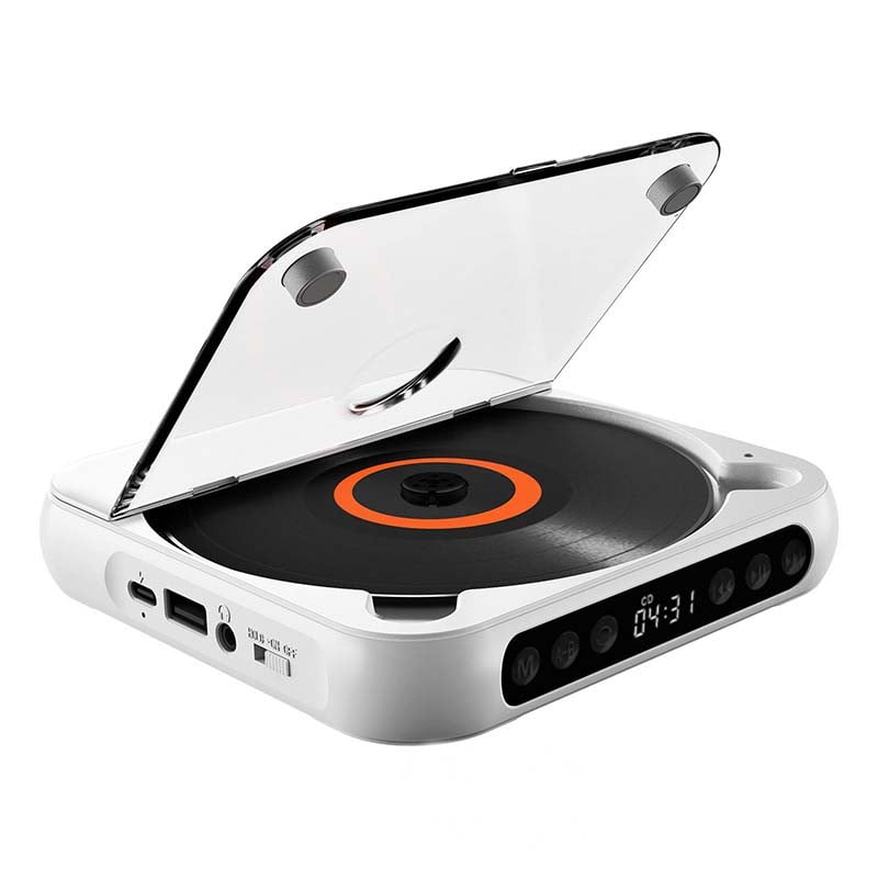 "Bærbar Bluetooth CD-spiller i kompakt design, tilgjengelig i flere farger med Hi-Fi lyd og lett transport."