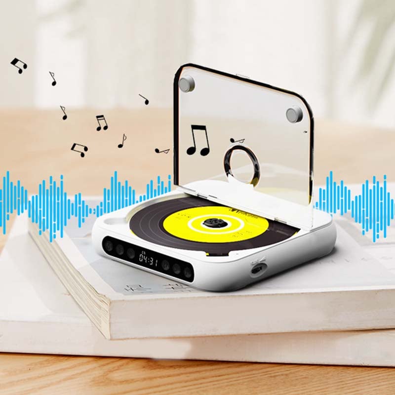 "Bærbar Bluetooth CD-spiller i kompakt design, tilgjengelig i flere farger med Hi-Fi lyd og lett transport."