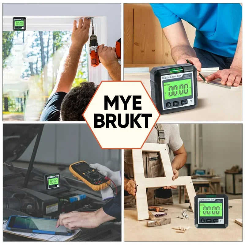 "Bærbar digital høydepresisjons vinkelmåler, LCD-skjerm, kompakt design, IP65 støv- og vannbestandig verktøy bilde."