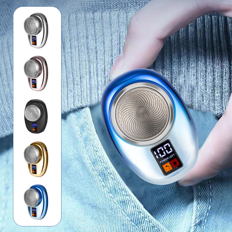 "Bærbar elektrisk barbermaskin med kompakt design, LED-skjerm og skarpe blader for enkel og effektiv barbering."