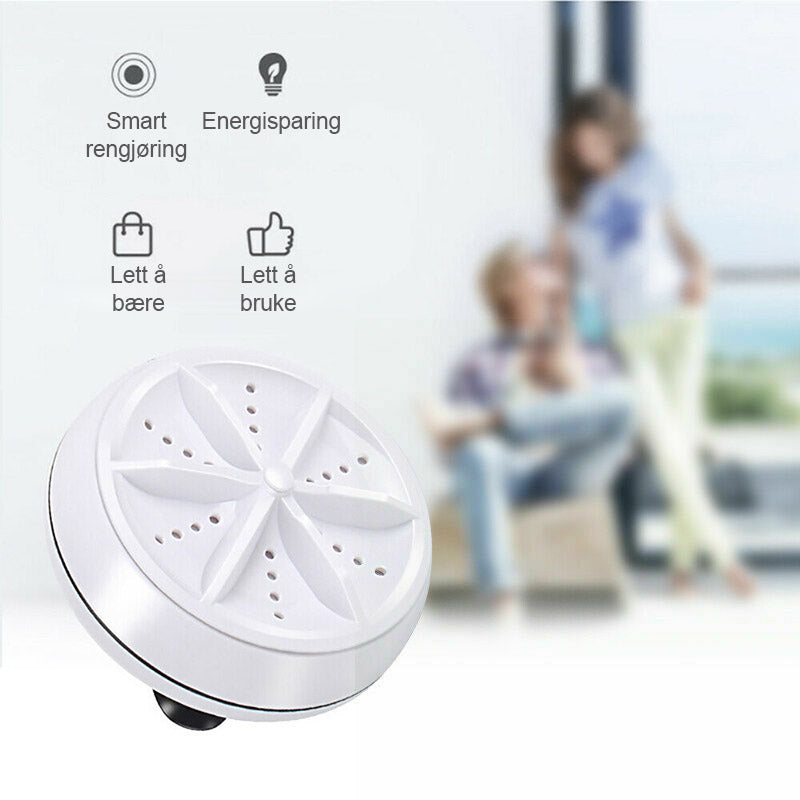 "Bærbar mini oppvaskmaskin, integrert design, USB-ladet, kompakt, hvit, enkel å bære og plasseres på små kjøkken."
