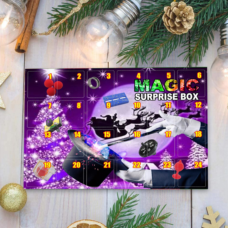 Barnas Mysterieboks adventskalender med 24 fargerike luker, perfekt for å glede barn med magiske små leker hver dag.