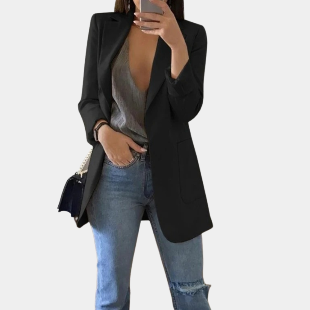"Bella avslappet sommerblazer for kvinner i khaki, enkel knappelukking, klassisk og elegant design for stil og komfort."