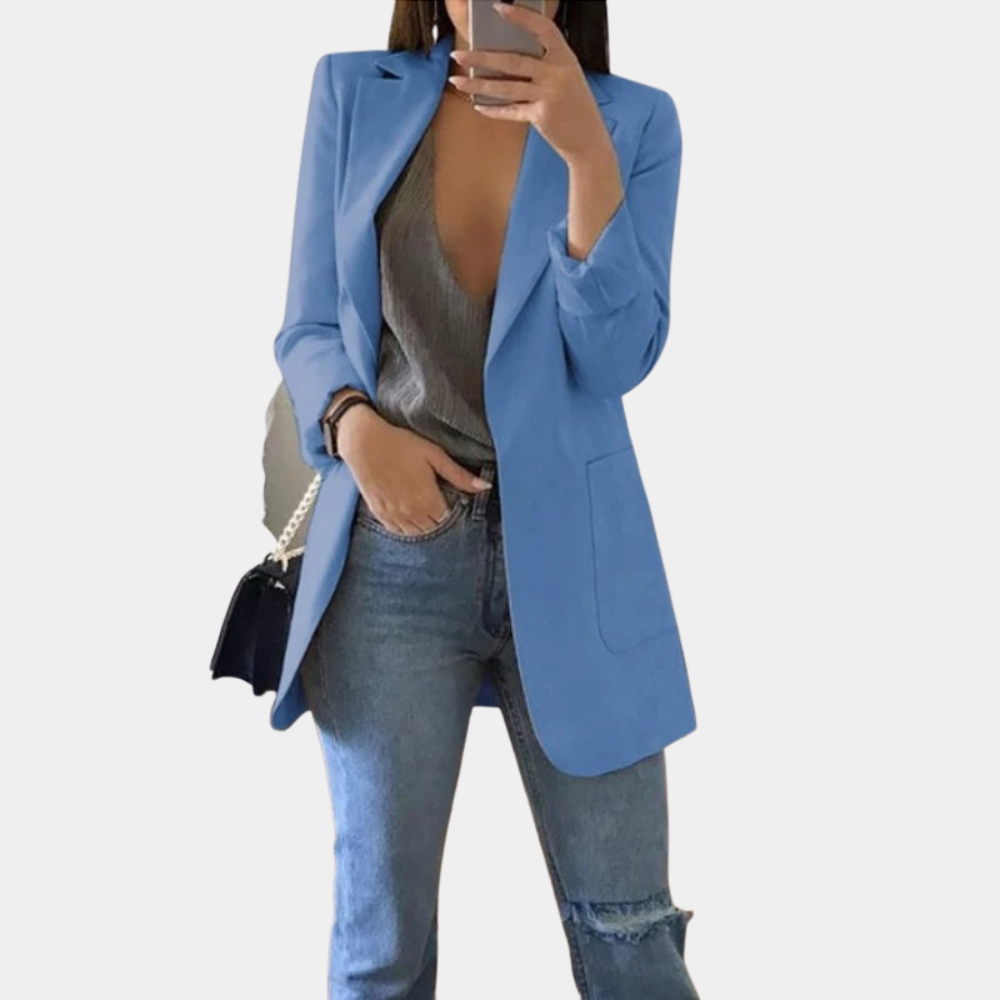 "Bella avslappet sommerblazer for kvinner i khaki, enkel knappelukking, klassisk og elegant design for stil og komfort."